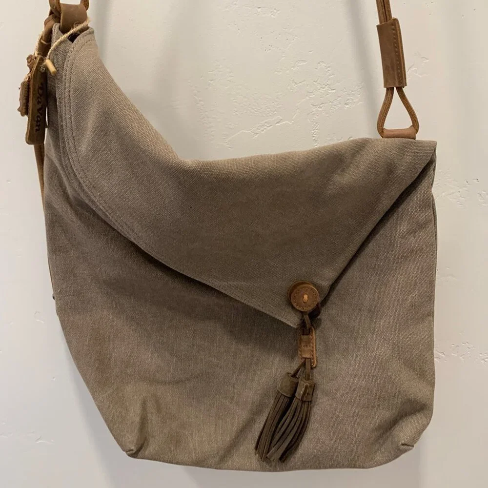 DeVan Canvas & Leather Crossbody Bag BOHO Minimalist - Picture 4 of 6